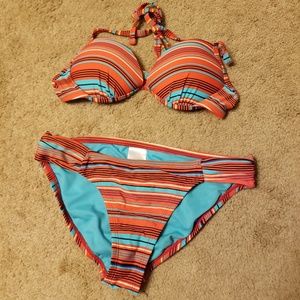 Orange striped swimsuit sz S